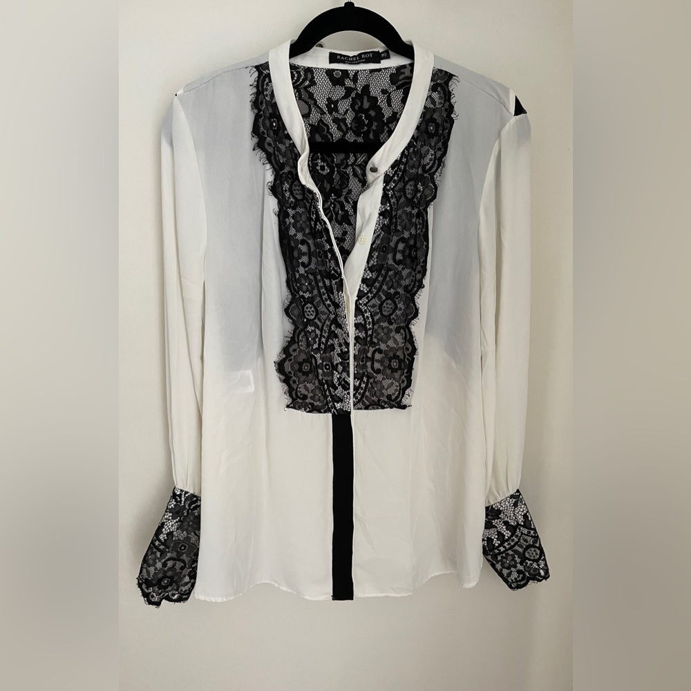 Black lace and white satin blouse